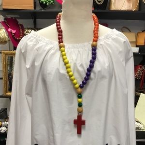 Vintage colorful wooden cross Chunky necklace